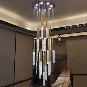 Luksusa Kāpnes, Lustras Mūsdienu Ilgi LED Kristāla LightIn Lieliem Gaitenis Vestibils Bēniņu Lukturiem Zelta Kāpņu Kulons