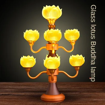 LED Krāsainu Glazūru Lotus Lampas, Lampas uz Buddha Dievkalpojumu Izmēģinājuma Lampas Budas Lampas Budas Priekšā Pasaku Mājas Dievkalpojumu Lampas Krāsains Deviņi