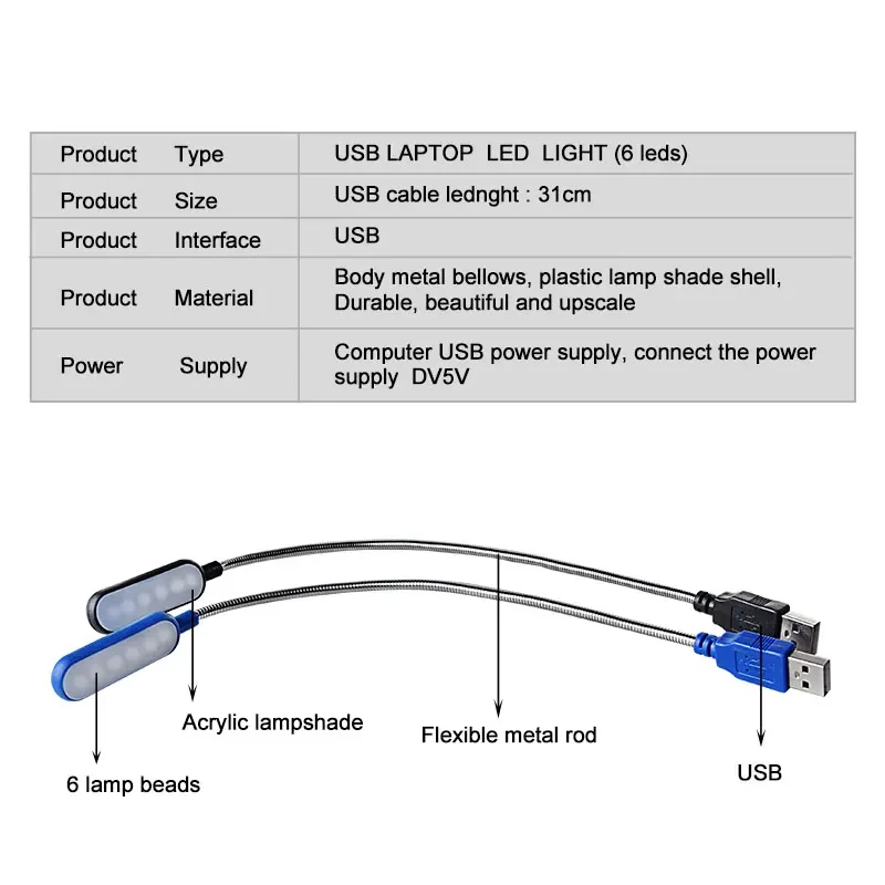 USB LED Lasīšanas Gaismas 5V 6LEDs Mini Portatīvo Grāmatu Lampas Elastīga Nakts Gaisma Ultra Spilgti Klēpjdatoru Notebook PC Dators . ' - ' . 3