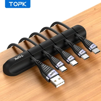 TOPK L16 Silikona USB Kabeli Taurētājs Darbvirsmas Kabeļu organizators Vadības Saliktas Klipus Kabeļu Aizsargs austiņas ar Vadu