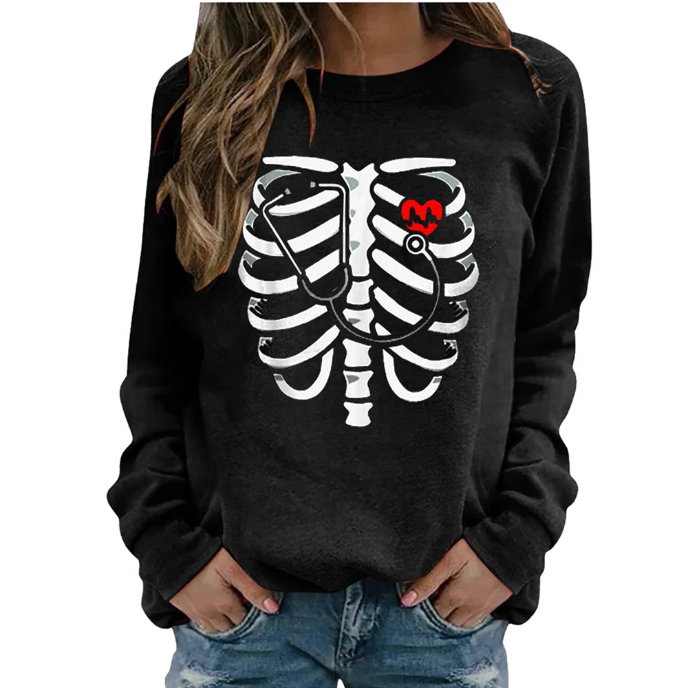 Halovīni Kostīmi Skelets Sirds Krekli 3D Drukas Sieviešu Lielgabarīta Hoodies Streetwear Puloveri Y2k pelēkā vārna Sieviete Apģērbi . ' - ' . 5